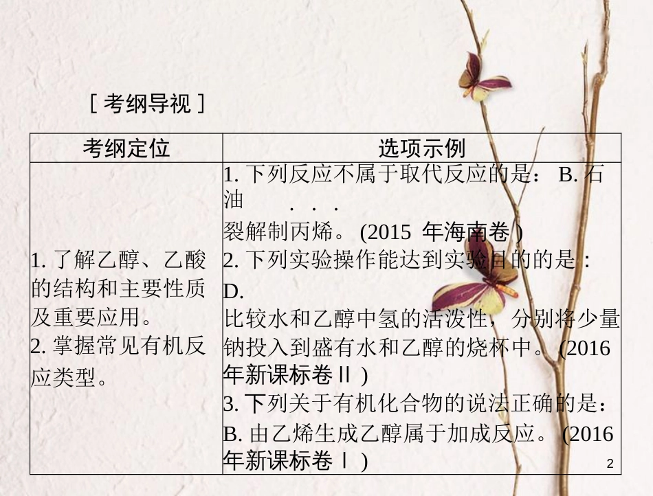 高考化学大一轮专题复习 第四单元 有机化合物 第23讲 生活中两种常见有机物课件(必考)(1)_第2页