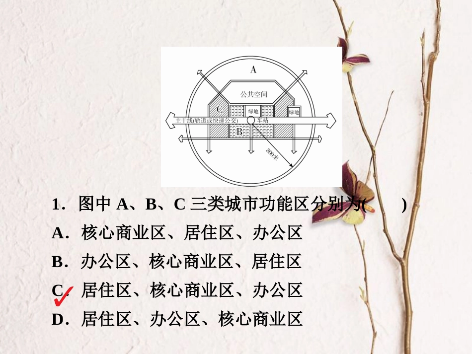 （全国通用）高考地理二轮复习 第一篇 专题与热点 专题二 人文地理事象及其发展 第2讲 城市与交通习题课件_第3页