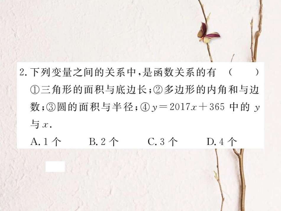 江西省八年级数学下册 第十九章 一次函数 19.1 变量与函数 19.1.1 变量与函数 第2课时 函数练习课件 （新版）新人教版_第3页