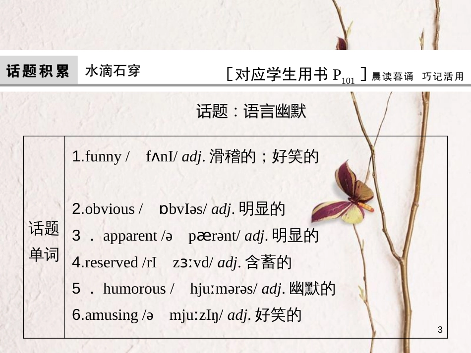高考英语大一轮复习 第1部分 模块考点复习 Unit 17 Laughter课件 北师大版选修6(1)_第3页