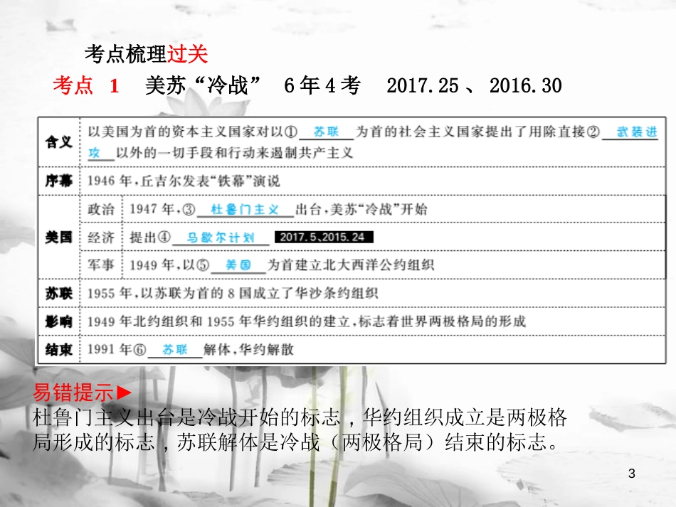 （聊城专版）中考历史复习 世界史 主题21 两极下的竞争、和平与发展课件(1)_第3页