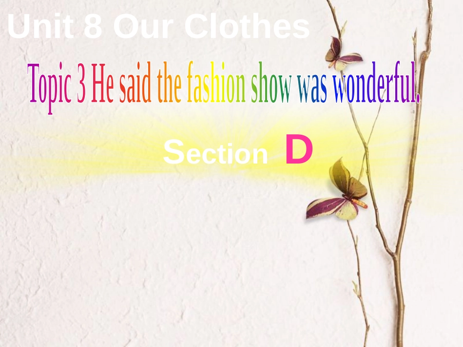 广东省清远市佛冈县龙山镇八年级英语下册 Unit 8 Our Clothes Topic 3 He said the fashion show was wonderful Section D课件 （新版）仁爱版_第1页