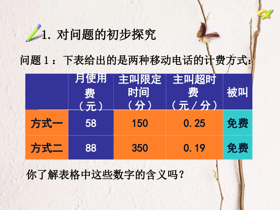 陕西省安康市石泉县池河镇七年级数学上册 3.4 实际问题与一元一次方程（4）探究3 电话计费问题课件 （新版）新人教版(1)_第2页