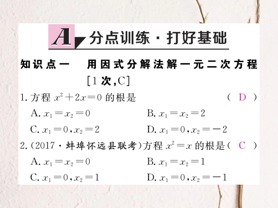 八年级数学下册 第17章 一元二次方程 17.2 一元二次方程的解法 第4课时 因式分解法练习课件 （新版）沪科版_第2页