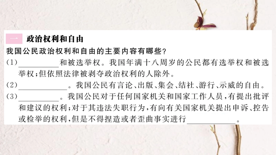 八年级道德与法治下册 第二单元 理解权利义务 第三课 公民权利 第1框 公民基本权利习题讲评课件 新人教版_第2页