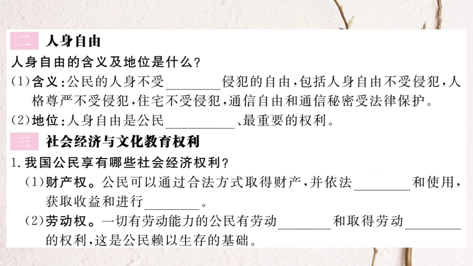 八年级道德与法治下册 第二单元 理解权利义务 第三课 公民权利 第1框 公民基本权利习题讲评课件 新人教版_第3页