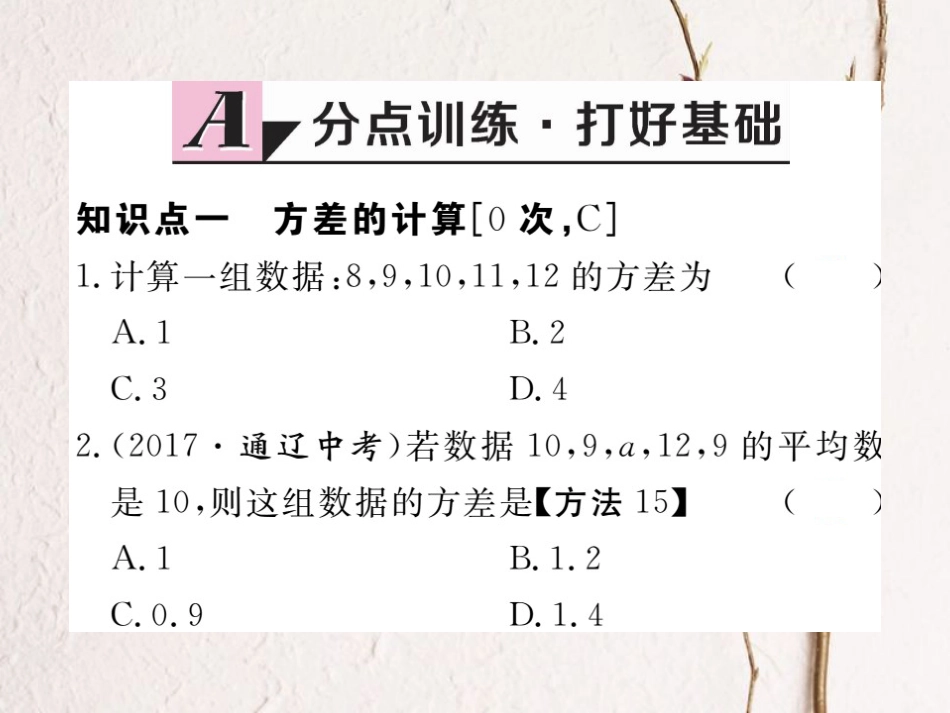 江西省八年级数学下册 第二十章 数据的分析 20.2 数据的波动程度 第1课时 方差练习课件 （新版）新人教版_第2页