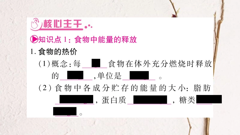 中考生物总复习 教材考点梳理 七下 第4单元 第10章 人体的能量供应课件 北师大版_第2页