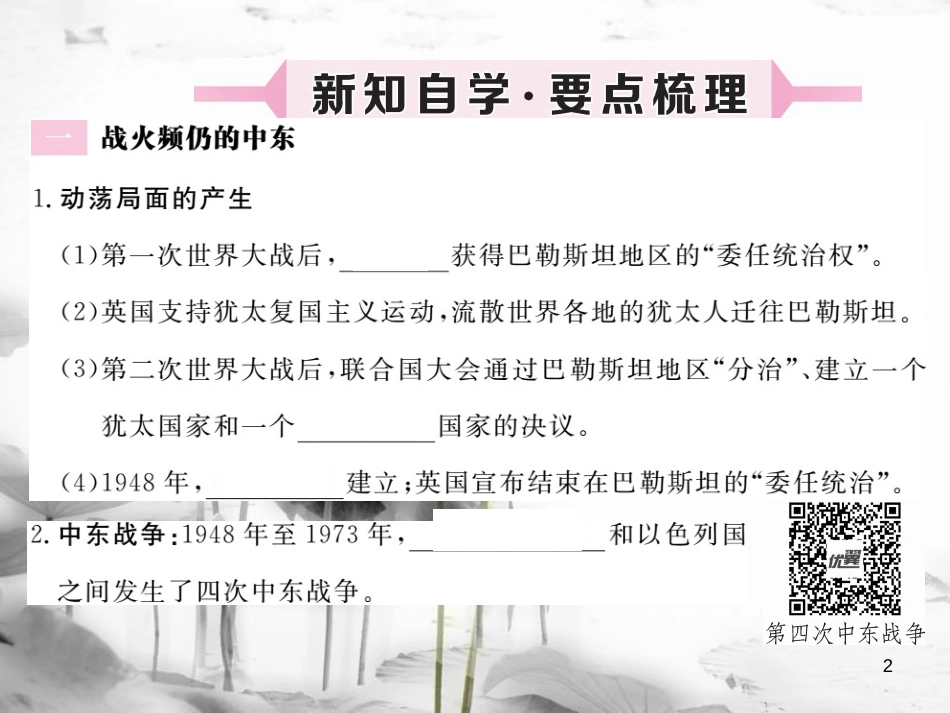 （安徽专版）九年级历史下册 第六单元 亚非拉国家的独立和振兴 第13课 动荡的中东地区同步测试课件 新人教版_第2页