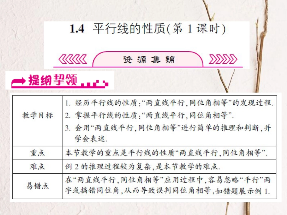 浙江省嘉兴市秀洲区七年级数学下册 第1章 平行线 1.4 平行线的性质（第1课时）课件 （新版）浙教版[共5页]_第1页