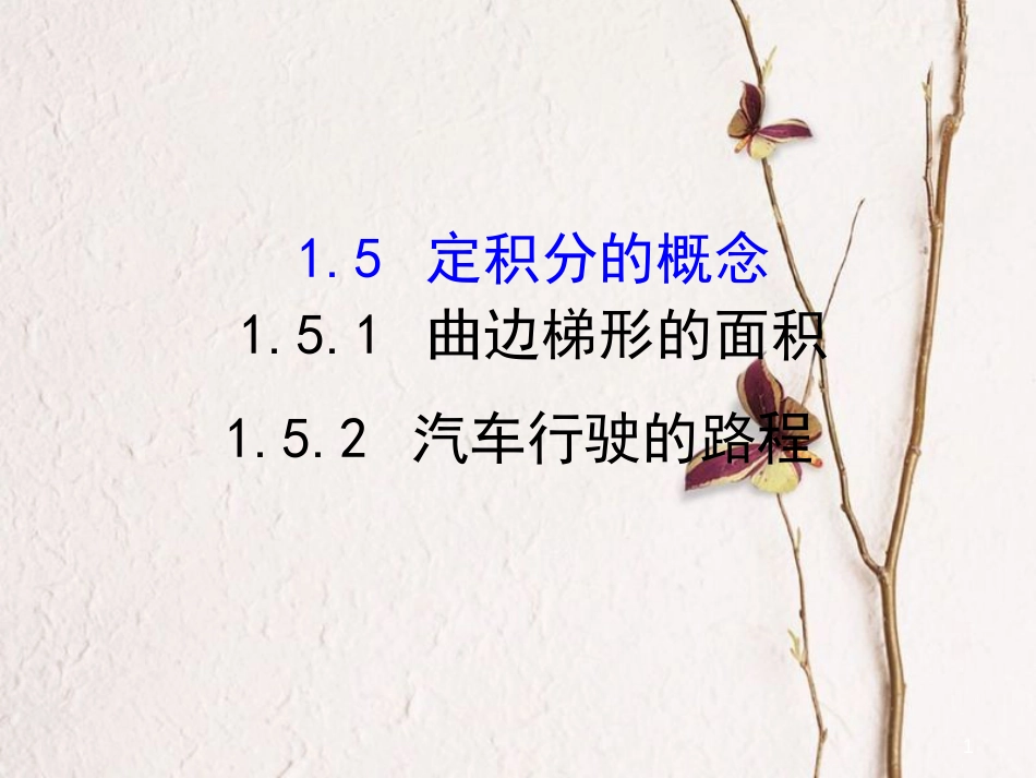 高中数学 第一章 导数及其应用 1.5 定积分的概念 1.5.1 曲边梯形的面积 1.5.2 汽车行驶的路程课件 新人教A版选修2-2(1)_第1页