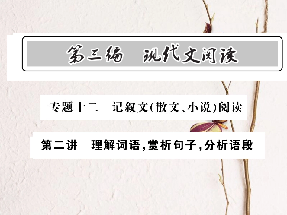 中考语文总复习 第3编 现代文阅读 专题十二 记叙文（散文 小说）阅读 第二讲 理解词语 赏析句子 分析语段课件 语文版(1)_第1页