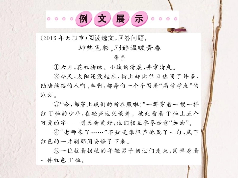 中考语文总复习 第3编 现代文阅读 专题十二 记叙文（散文 小说）阅读 第二讲 理解词语 赏析句子 分析语段课件 语文版(1)_第2页