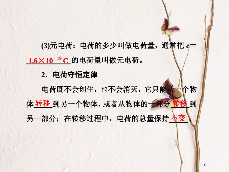 高考物理二轮复习 第七章 电场 教材回顾（一）电场力的性质课件_第2页