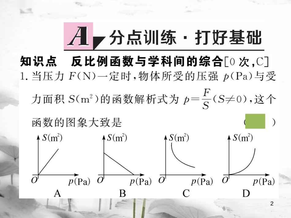 （安徽专版）九年级数学下册 第二十六章 反比例函数 26.2 第2课时 其他学科中的反比例函数练习课件 （新版）新人教版_第2页