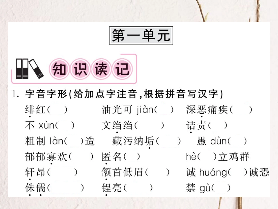 中考语文一轮复习 教材复习讲读 八下 一 字音 字形 词语课件(1)_第2页