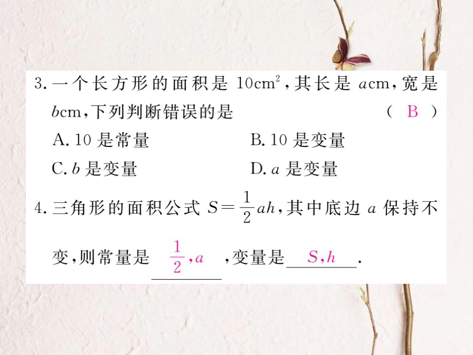 安徽省春八年级数学下册 第19章 一次函数 19.1.1 变量与函数 第1课时 常量与变量练习课件 （新版）新人教版(1)_第3页