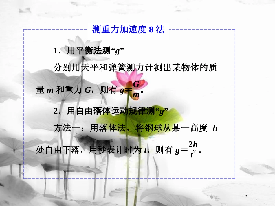 届高考物理二轮复习 第六章 力学实验 高考研究（一）测重力加速度的8种方法课件(1)_第2页