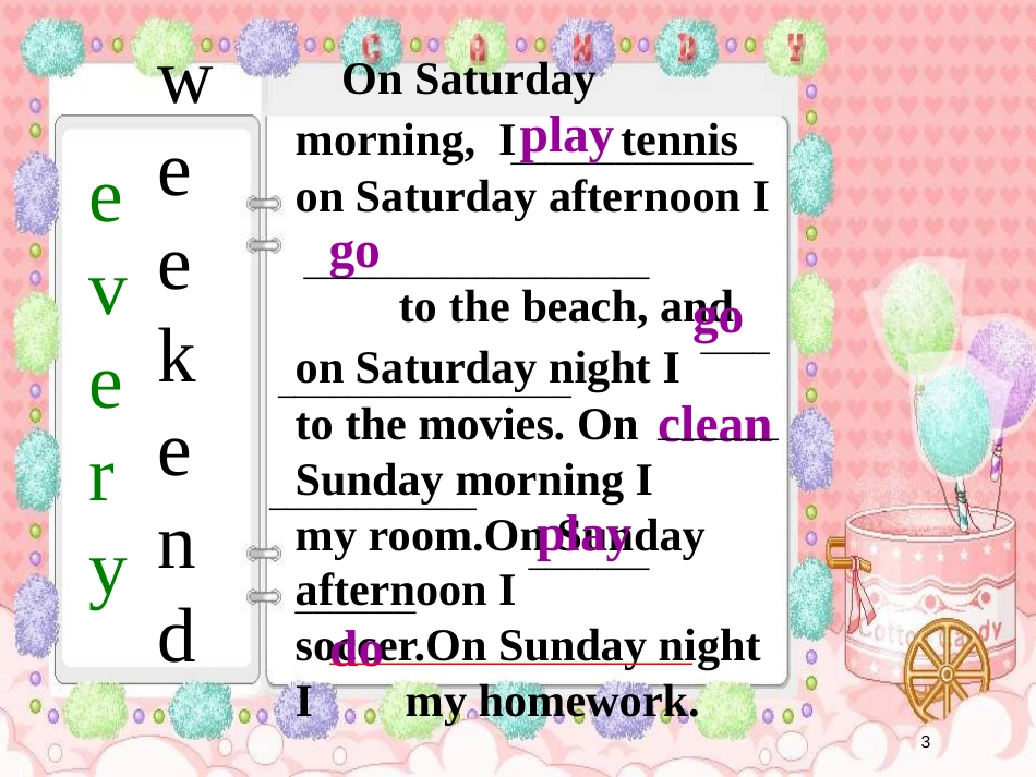 七年级英语下册 Unit 4 After-School Activities Lesson 24 How Was Your Weekend课件1 （新版）冀教版_第3页