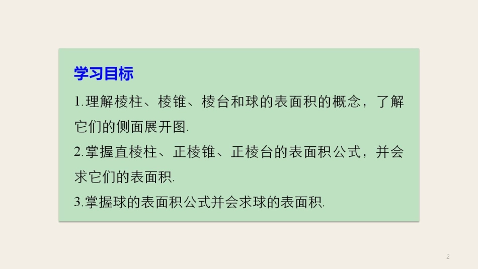 高中数学 第一章 立体几何初步 1.1.6 棱柱、棱锥、棱台和球的表面积课件 新人教B版必修2(1)_第2页