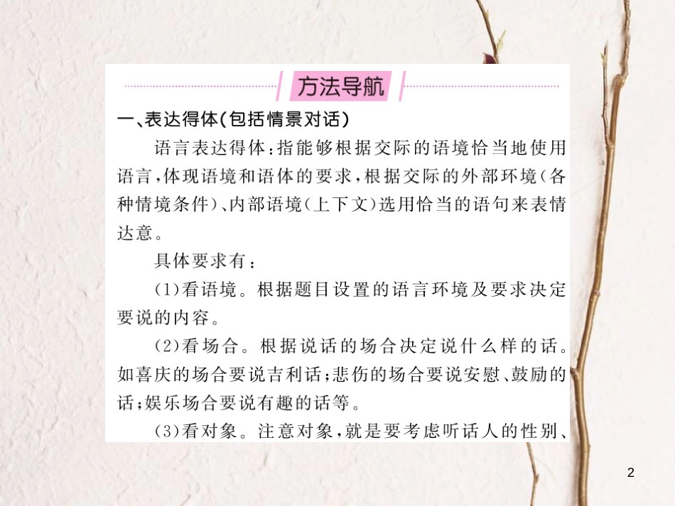 中考语文总复习 第2编 语文知识积累与运用 专题十一 综合与探究 考点四 口语交际课件 语文版_第2页