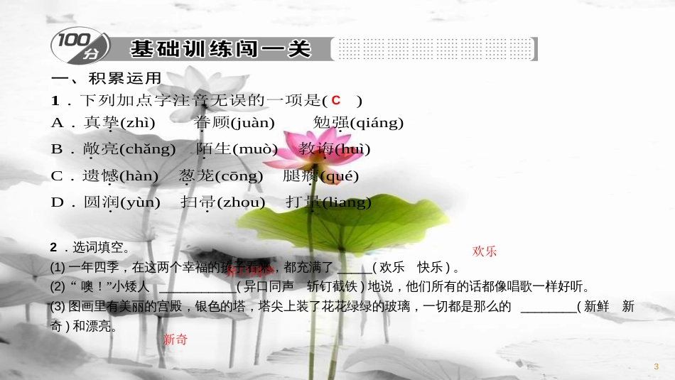 七年级语文下册 第三单元 10 地毯下的尘土习题课件 语文版_第3页