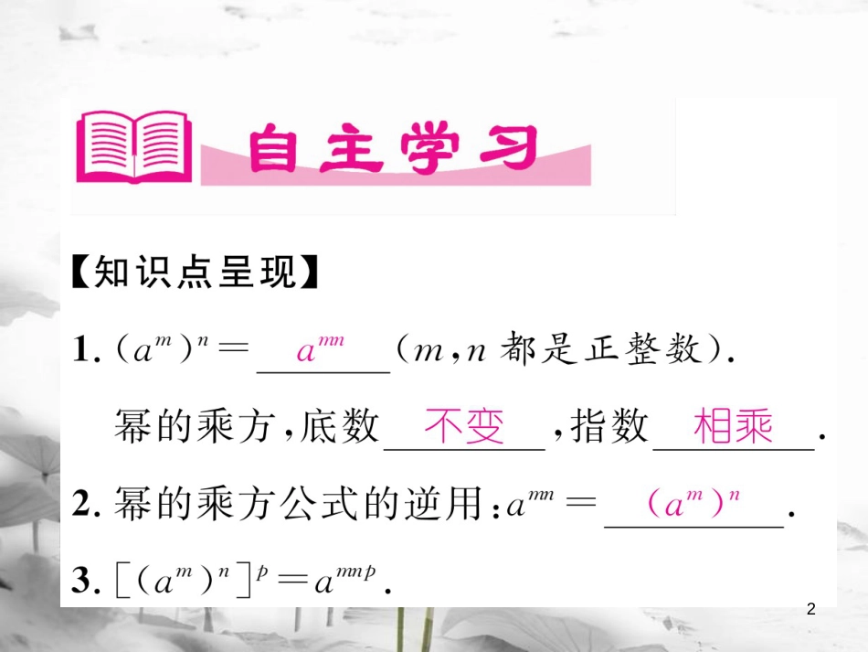 （成都专版）七年级数学下册 第1章 整式的乘除 2 幂的乘方与积的乘方（1）作业课件 （新版）北师大版_第2页