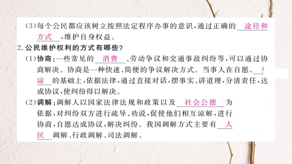 八年级道德与法治下册 第二单元 理解权利义务 第三课 公民权利 第2框 依法行使权利习题讲评课件 新人教版_第3页