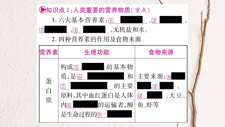 安徽省中考化学总复习 第1部分 教材系统复习 第12单元 化学与生活课件(1)_第2页