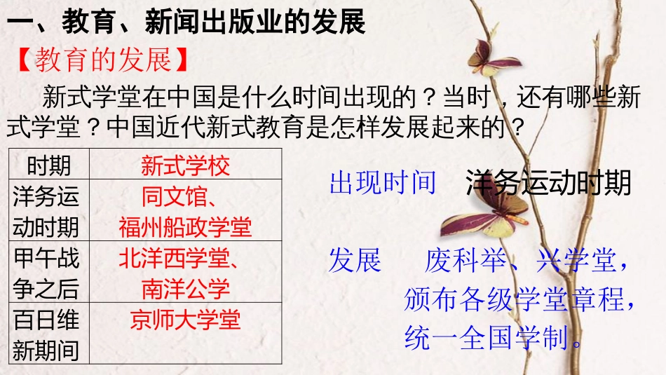 八年级历史上册 第八单元 近代经济、社会生活与教育文化事业的发展 第26课 教育文化事业的发展课件 新人教版(1)_第3页