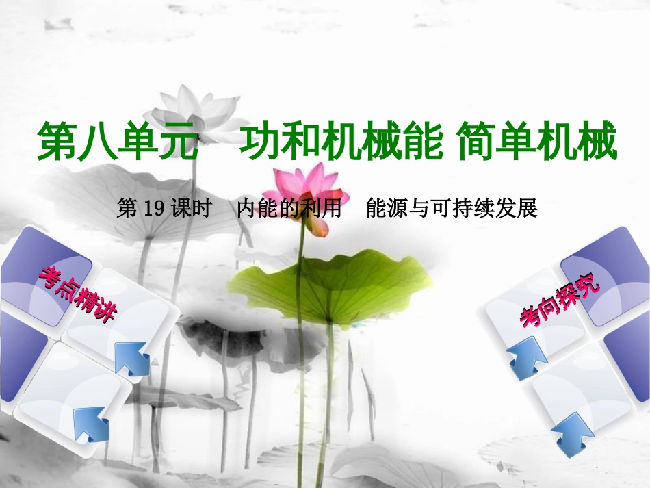 届中考物理复习 第八单元 功和机械能 简单机械 第19课时 内能的利用 能源与可持续发展课件(1)_第1页