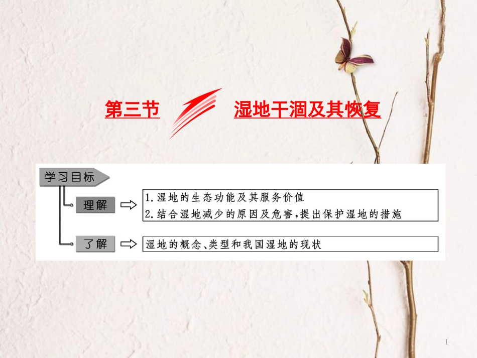 高中地理 第四章 生态环境保护 第三节 湿地干涸及其恢复课件 新人教版选修6_第1页