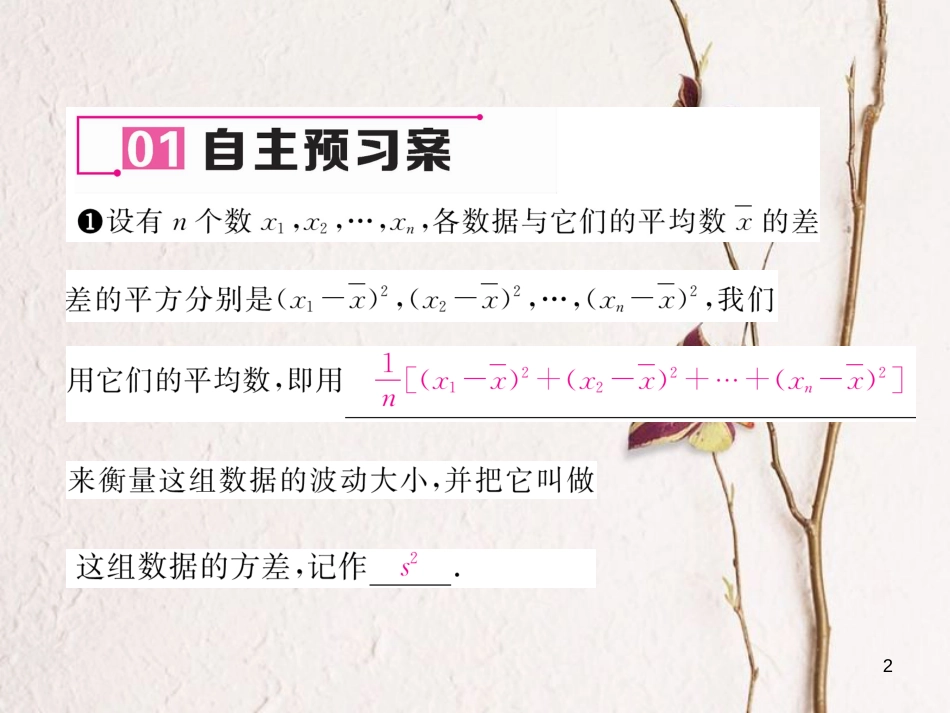 （黔西南专版）八年级数学下册 第20章 数据的分析 20.2 数据的波动程度 第1课时 方差的意义作业课件 （新版）新人教版_第2页