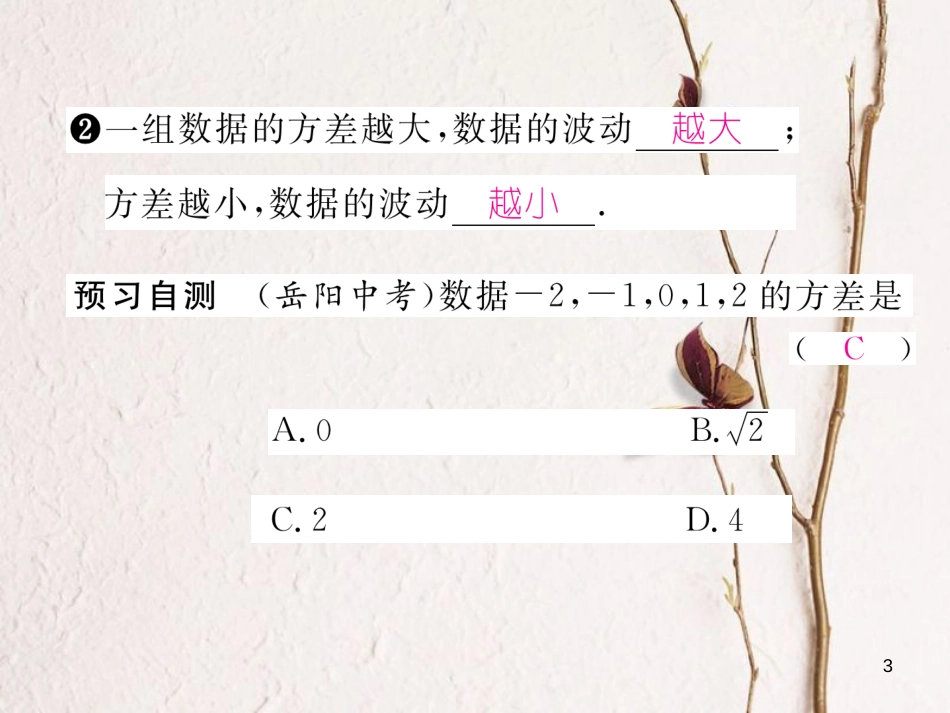 （黔西南专版）八年级数学下册 第20章 数据的分析 20.2 数据的波动程度 第1课时 方差的意义作业课件 （新版）新人教版_第3页