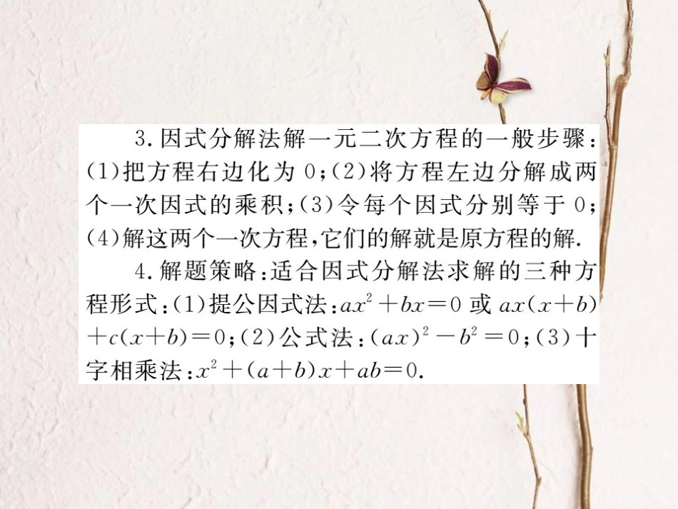 八年级数学下册 第17章 一元二次方程 17.2 一元二次方程的解法 第4课时 因式分解法导学课件 （新版）沪科版(1)_第3页