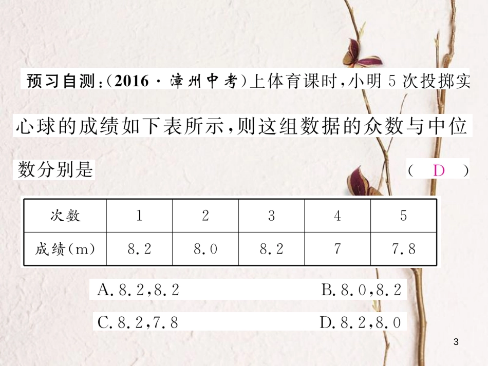 八年级数学下册 第20章 数据的初步分析 20.2.1 数据的集中趋势（3）作业课件 （新版）沪科版_第3页