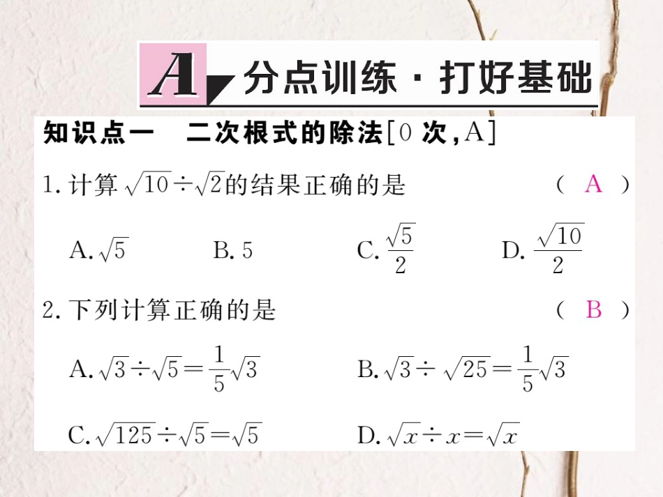 河北省八年级数学下册 16.2 二次根式的乘除 第2课时 二次根式的除法练习课件 （新版）新人教版_第2页