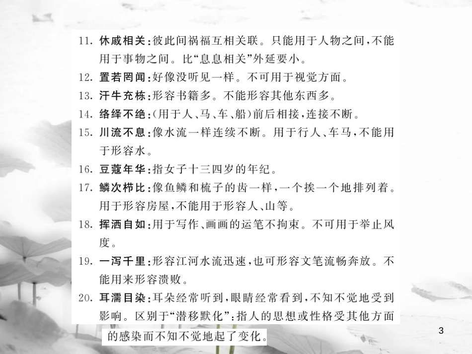 中考语文总复习 第2编 语文知识积累与运用 专题五 词语的理解与运用 知识清单五 初中生易错成语课件 语文版(1)_第3页