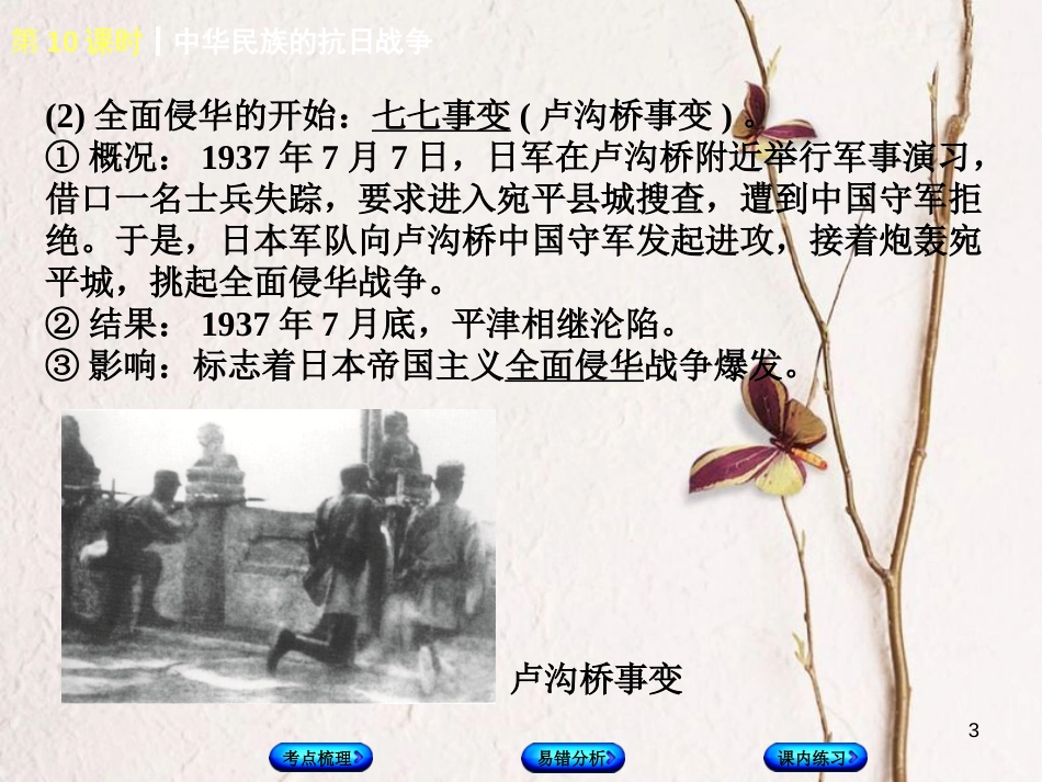 （江西专版）中考历史复习 第1部分 教材梳理篇 第二单元 中国近代史 第10课时 中华民族的抗日战争课件(1)_第3页