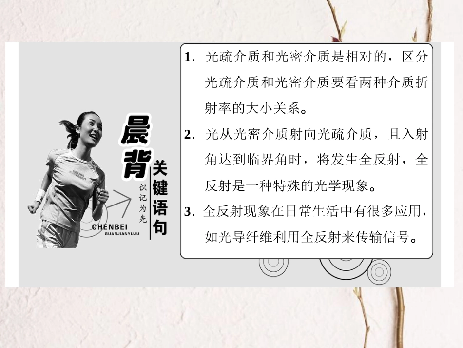 高中物理 第4章 光的折射与全反射 第2、3节 光的全反射 光导纤维及其应用课件 鲁科版选修3-4_第3页