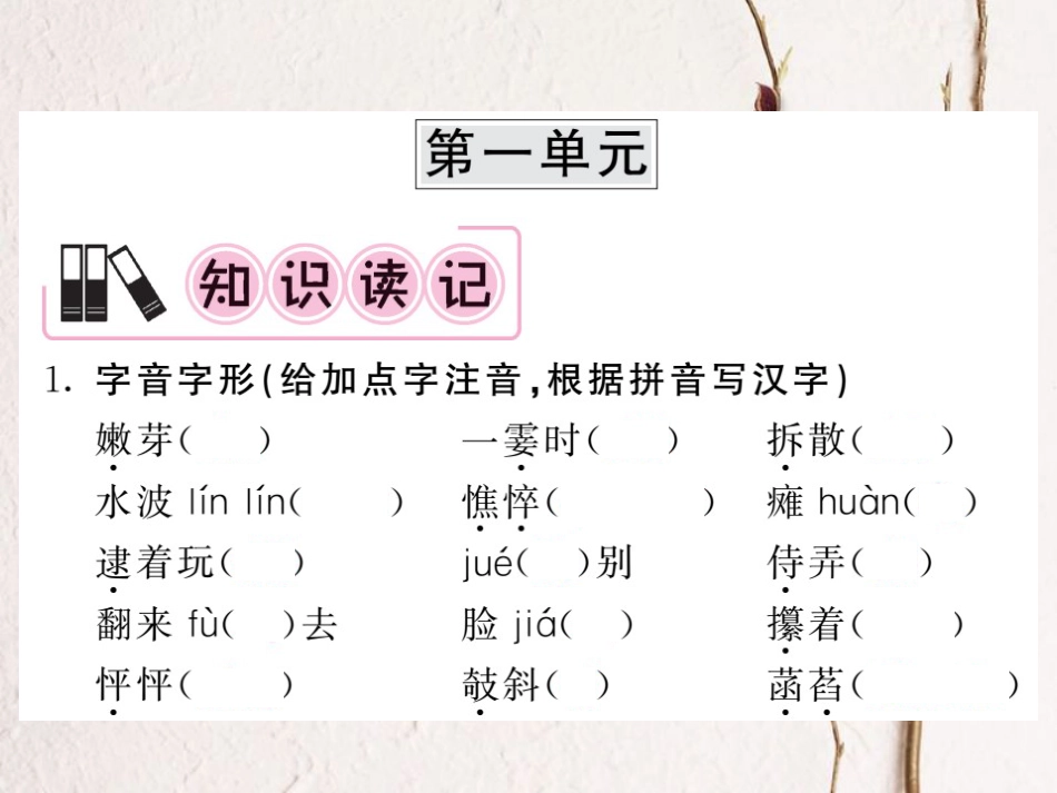 中考语文一轮复习 教材复习讲读 七上 一 字音 字形 词语课件(1)_第2页