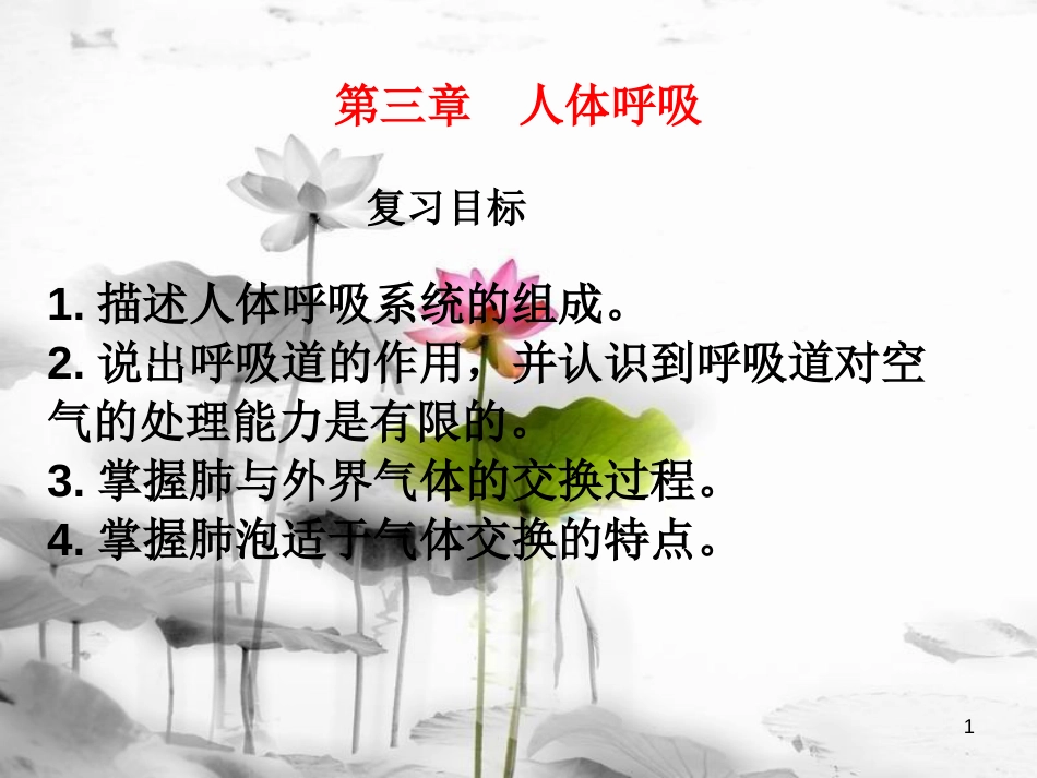 七年级生物下册 第四单元 第三章人体呼吸复习课件 (新版)新人教版(1)_第1页