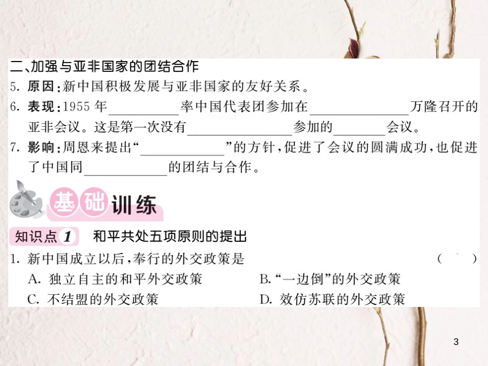 八年级历史下册 第五单元 第16课 独立自主的和平外交习题课件 新人教版(1)_第3页