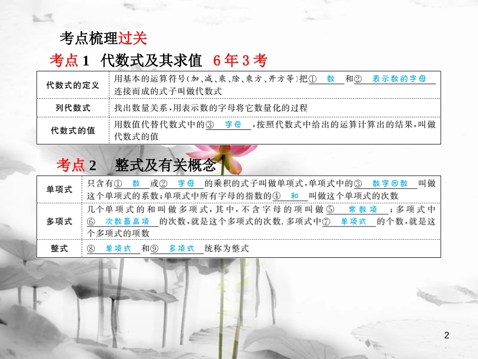 河北省中考数学复习 第1章 数与式 第3讲 整式及因式分解课件_第2页