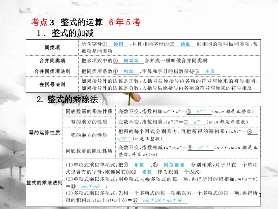 河北省中考数学复习 第1章 数与式 第3讲 整式及因式分解课件_第3页