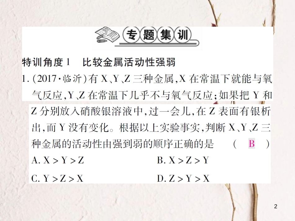 九年级化学下册 专题特训 金属活动性顺序的应用习题课件 （新版）鲁教版(1)_第2页