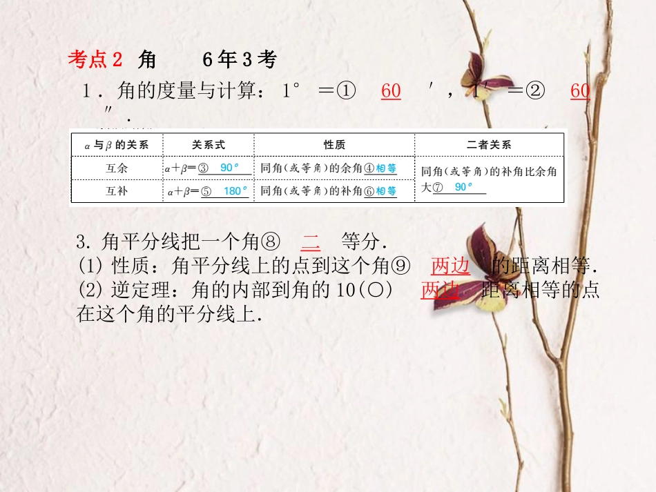 河北省中考数学复习 第4章 图形的初步认识与三角形 第15讲 平面图形与相交线、平行线课件_第3页