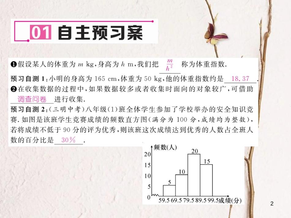 八年级数学下册 第20章 数据的初步分析 20.3 综合与实践 体重指数作业课件2 （新版）沪科版_第2页