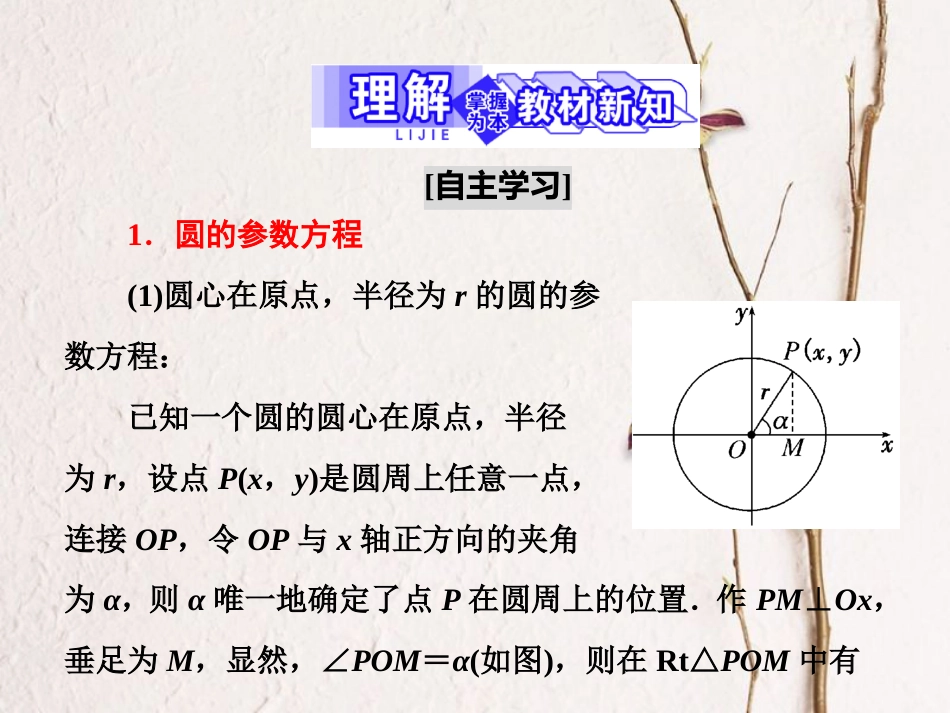 高中数学 第二章 参数方程 2.2 圆的参数方程 2.3 椭圆的参数方程 2.4 双曲线的参数方程课件 北师大版选修4-4(1)_第3页