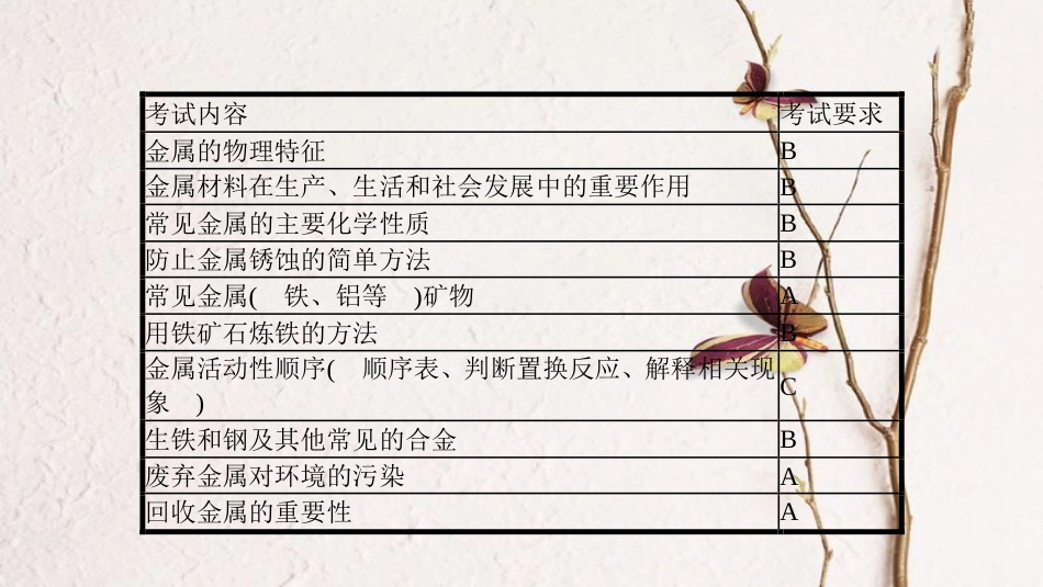 安徽省中考化学一轮复习 第一部分 考点知识梳理 模块一 身边的化学物质 专题四 金属 金属矿物课件_第2页